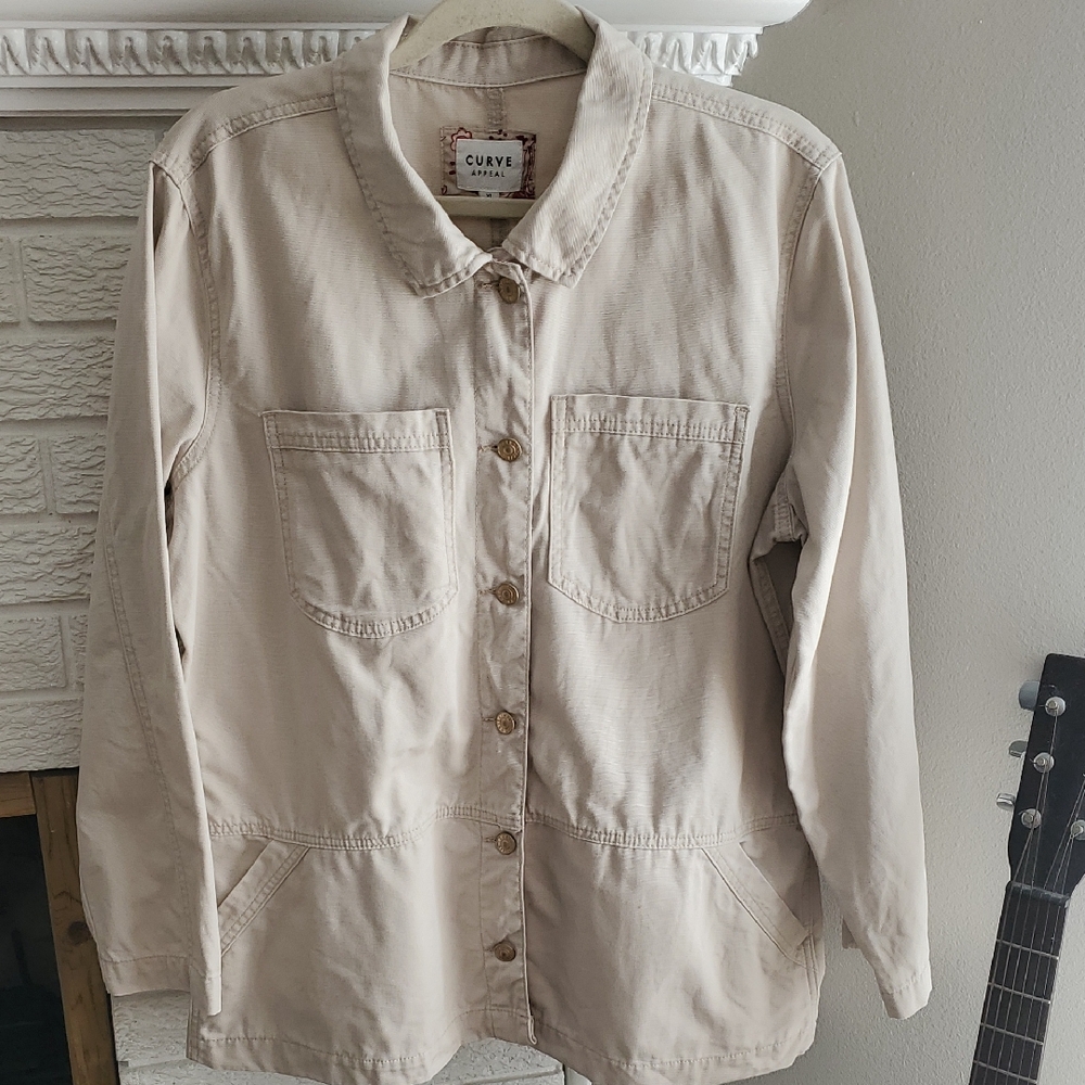 Curve Appeal Women's Tan Cream Cotton Utility Barn Light Spring Jacket Sz XL